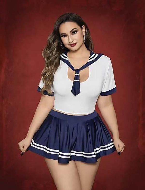Arias Closet Büyük Beden Lacivert Mini Etekli Fantezi Denizci Kostümü