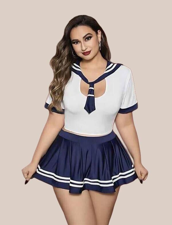 Arias Closet Büyük Beden Lacivert Mini Etekli Fantezi Denizci Kostümü