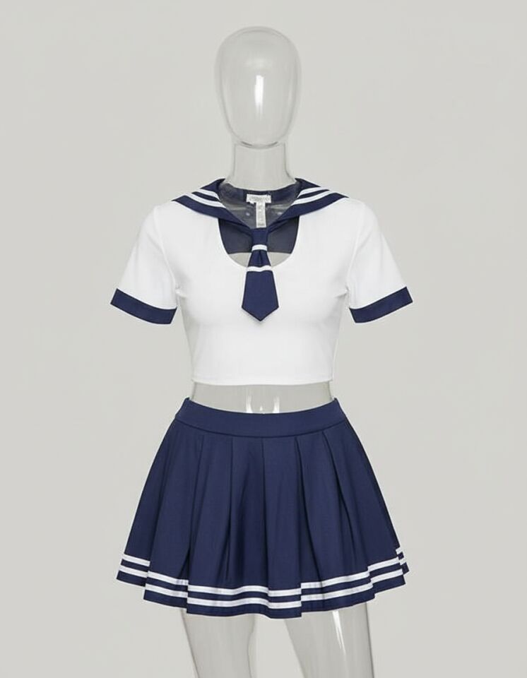 Büyük Beden Lacivert Mini Etekli Fantezi Denizci Kostümü