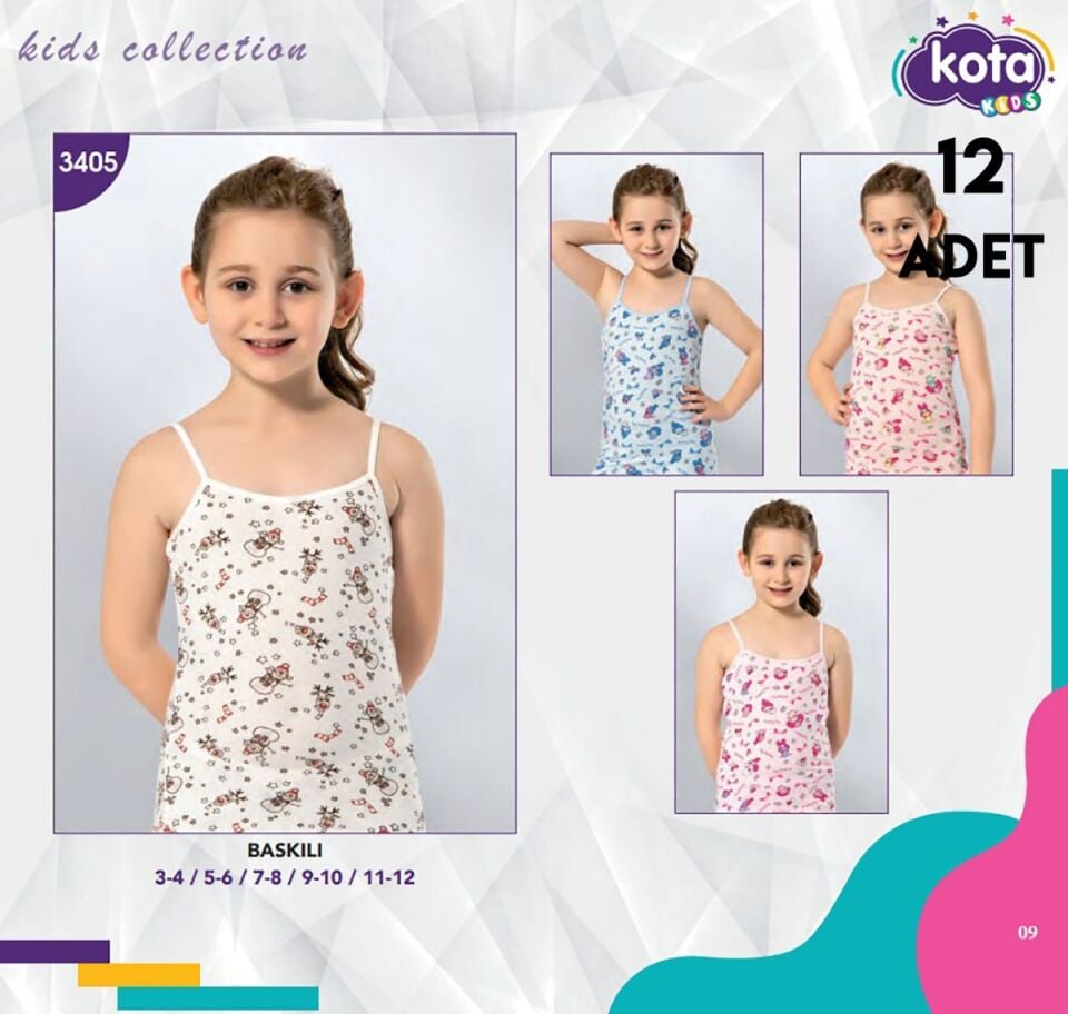 Kota 3405 Baskılı Kız Çocuk Atlet 12'li