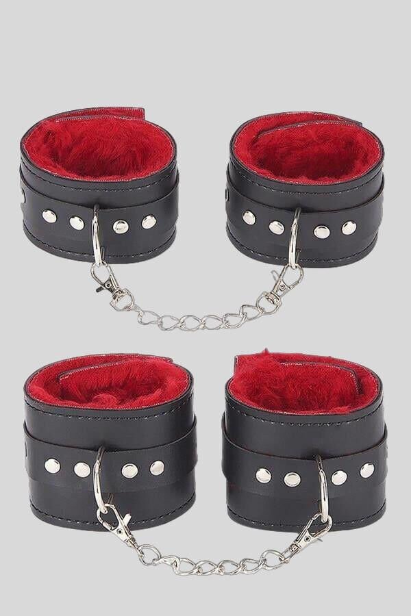 Arias Closet İçi Kırmızı Tüylü Kol Bacak Kelepce Set