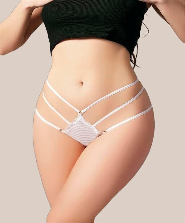 Arias Closet Büyük Beden Fantezi İp Detaylı Beyaz Tanga String