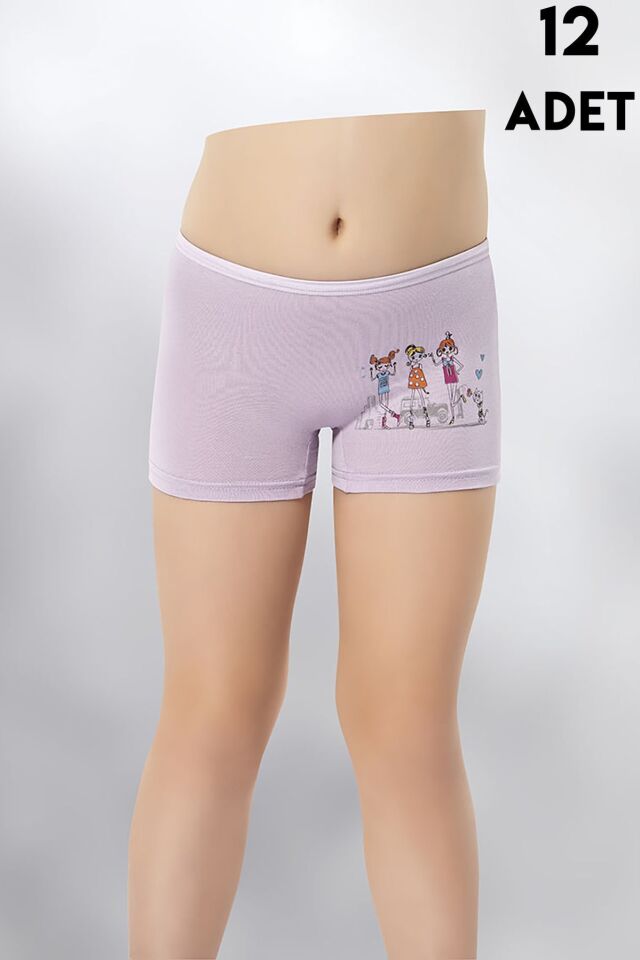 Kota 3409 Parça Baskılı Kız Çocuk Boxer 12'li