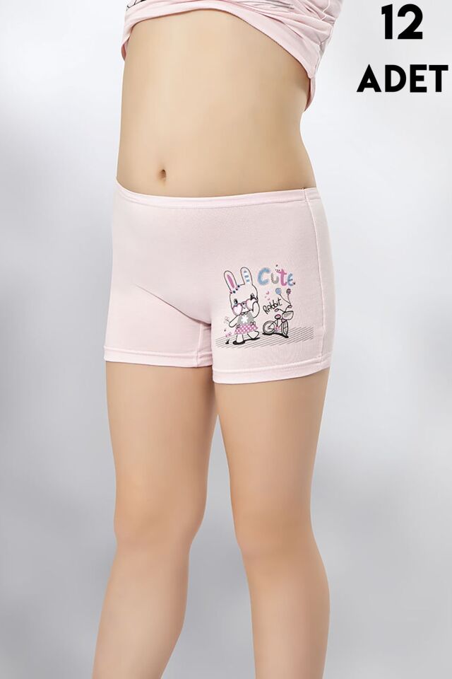Kota 3409 Parça Baskılı Kız Çocuk Boxer 12'li