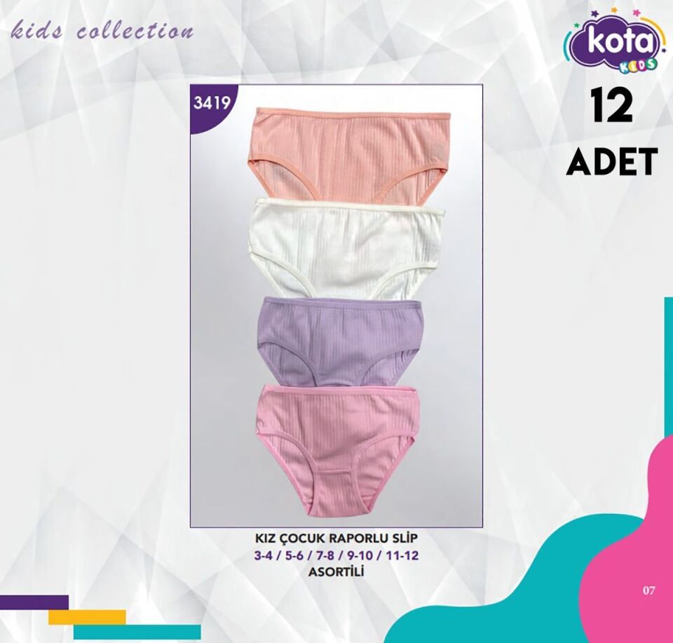 Kota 3419 Kız Çocuk Raporlu Ribana Külot 12'li