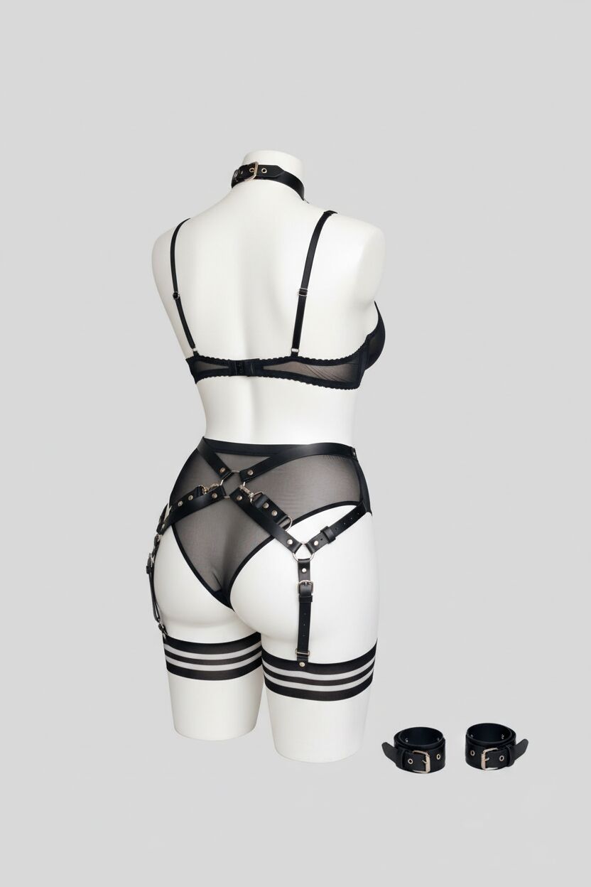 Arias Closet Arkadan Bağlamalı Bilekli Deri Büyük Beden Harness