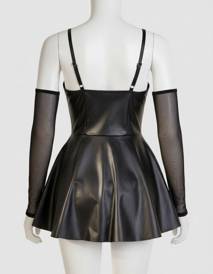 Arias Closet Siyah Etekli Fantezi Deri Elbise