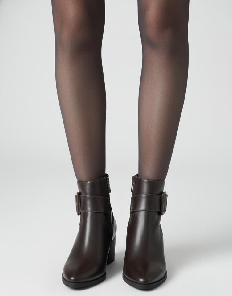 Kadın Sivri Burun Cilt Bot Kahverengi Kare Tokalı Günlük Şık Tasarım