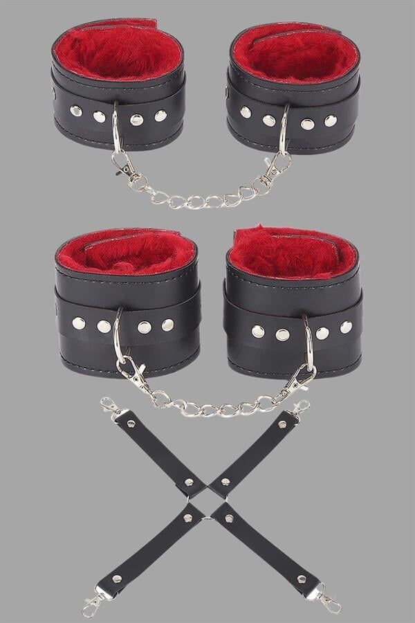 Arias Closet Siyah Kırmızı Harness Fantezi Aksesuar Set
