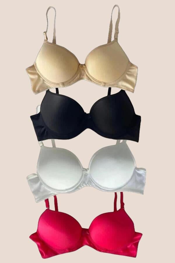 Arias Closet Siyah-Beyaz-Kırmızı-Ten 4'lü Dolgulu Push Up Micro Balenli Günlük Tek Destekli Sütyen