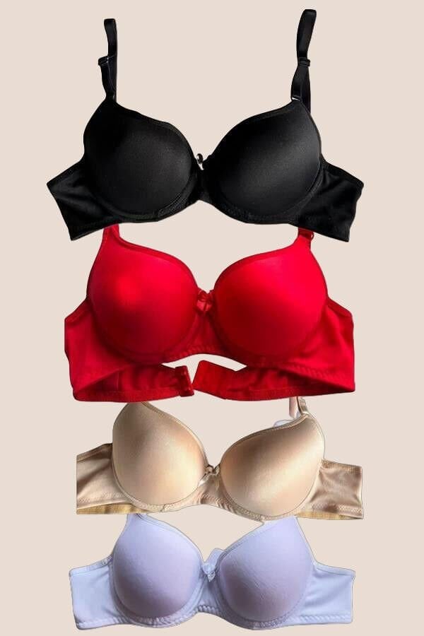Arias Closet Siyah-Beyaz-Kırmızı-Ten 4'lü Dolgulu Push Up Micro Balenli Günlük Tek Destekli Sütyen