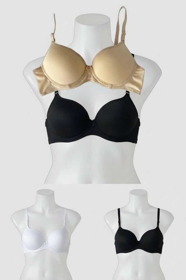 Arias Closet Siyah-Beyaz-Kırmızı-Ten 4'lü Dolgulu Push Up Micro Balenli Günlük Tek Destekli Sütyen