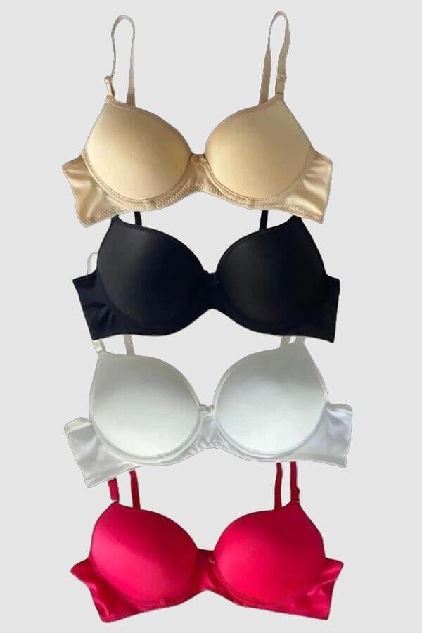 Arias Closet Siyah-Beyaz-Kırmızı-Ten 4'lü İçi Boş Micro Balenli Günlük Tek Desteksiz Sütyen