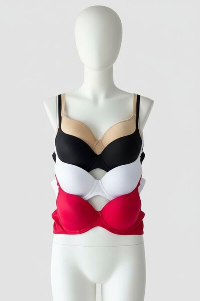 Arias Closet Siyah-Beyaz-Kırmızı-Ten 4'lü İçi Boş Micro Balenli Günlük Tek Desteksiz Sütyen