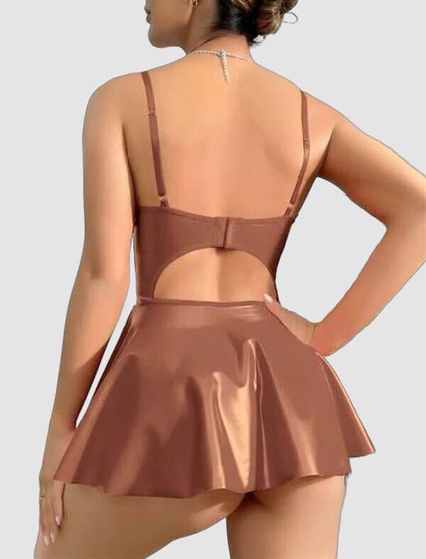 Arias Closet Kahverengi Parlak Lame Fantezi Deri Elbise