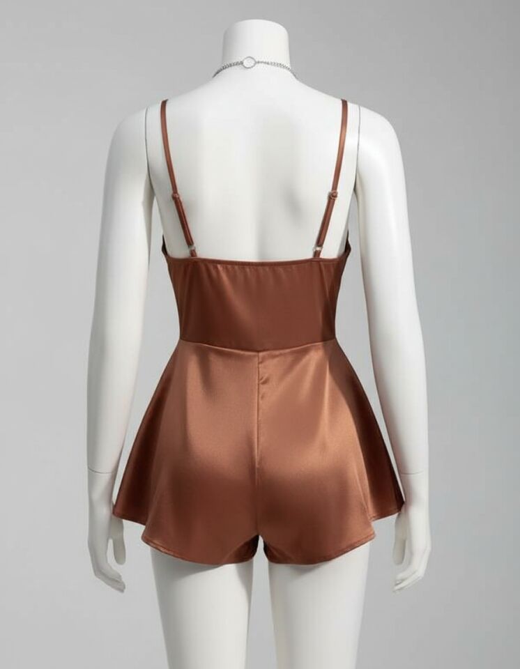 Arias Closet Kahverengi Parlak Lame Fantezi Deri Elbise