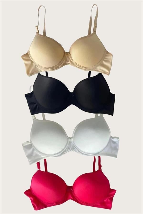 Arias Closet Siyah-Beyaz-Kırmızı-Ten 4'lü İçi Boş Micro Balenli Günlük Tek Desteksiz Sütyen