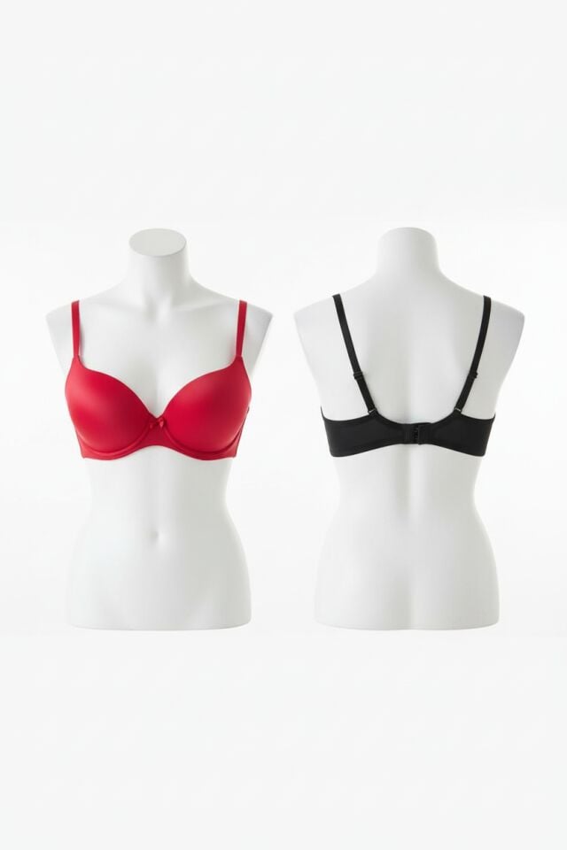 Arias Closet Siyah-Kırmızı 2'li Mikro Kumaş Push Up Dolgulu Balenli Günlük Destekli Sütyen