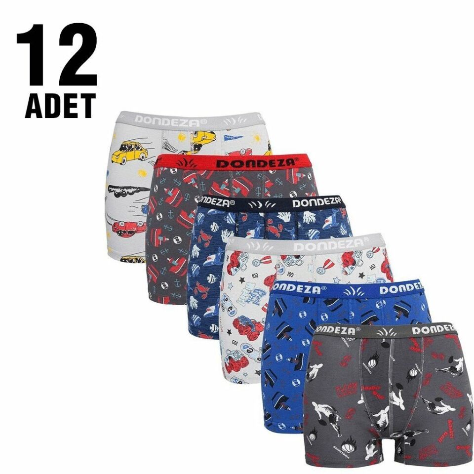 Dondeza 503 Erkek Çocuk Desenli Boxer 12'li