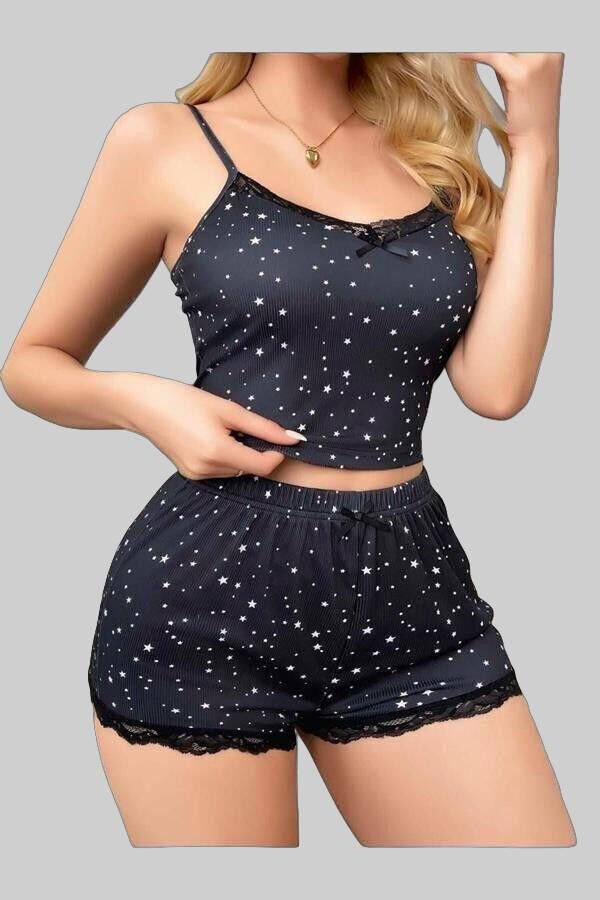 Arias Closet Yıldız Desenli Askılı Şortlu Pijama Takımı