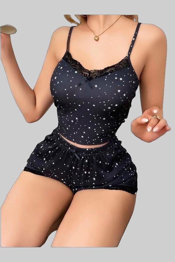 Arias Closet Yıldız Desenli Askılı Şortlu Pijama Takımı