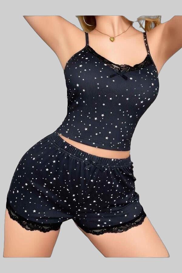Arias Closet Yıldız Desenli Askılı Şortlu Pijama Takımı