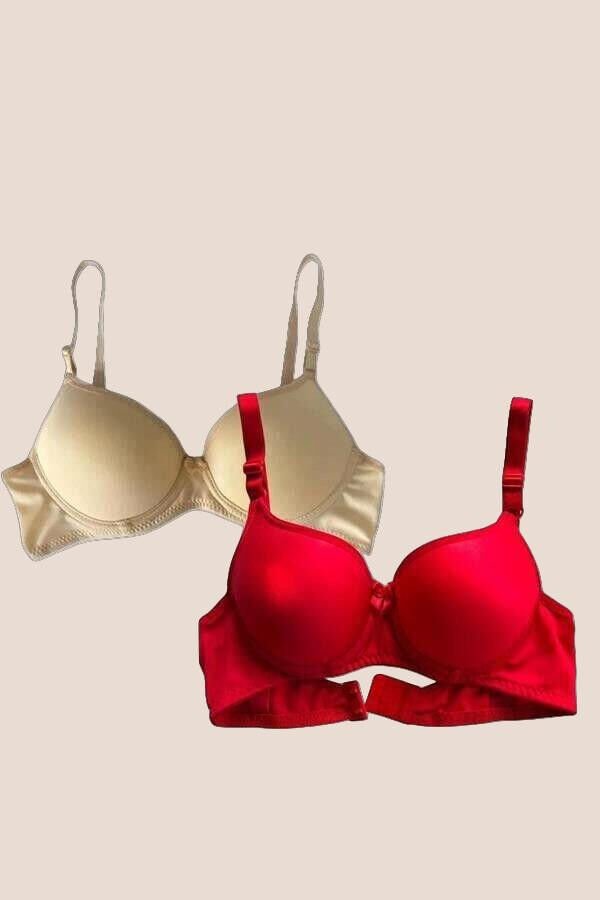 Ten-Kırmızı 2'li Mikro Kumaş Push Up Dolgulu Balenli Günlük Destekli Sütyen