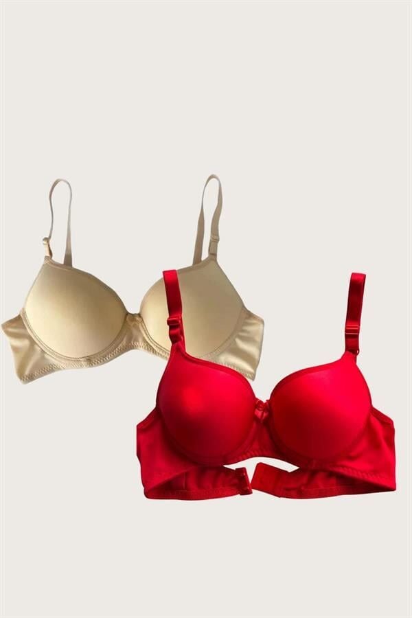 Arias Closet Ten-Kırmızı 2'li Mikro Kumaş Push Up Dolgulu Balenli Günlük Destekli Sütyen