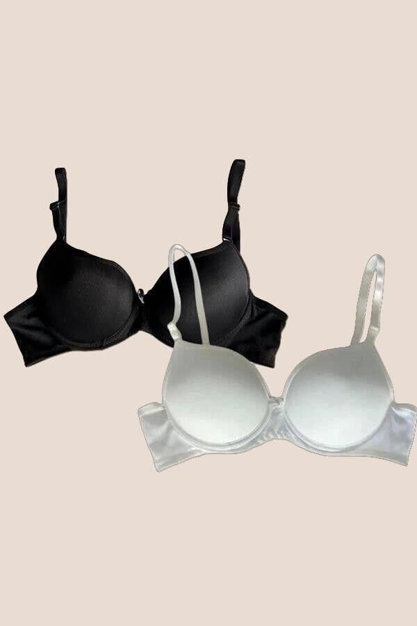 Arias Closet Siyah-Beyaz 2'li Mikro Kumaş Push Up Dolgulu Balenli Günlük Destekli Sütyen