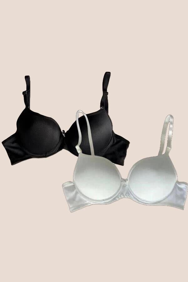Arias Closet Siyah-Beyaz 2'li Mikro Kumaş Push Up Dolgulu Balenli Günlük Destekli Sütyen