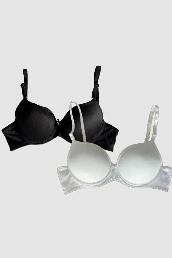 Arias Closet Beyaz-Siyah 2'li Mikro Kumaş İçi Boş Balenli Günlük Desteksiz Sütyen