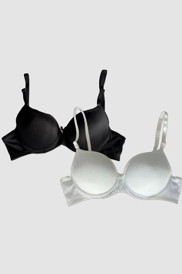 Arias Closet Beyaz-Siyah 2'li Mikro Kumaş İçi Boş Balenli Günlük Desteksiz Sütyen