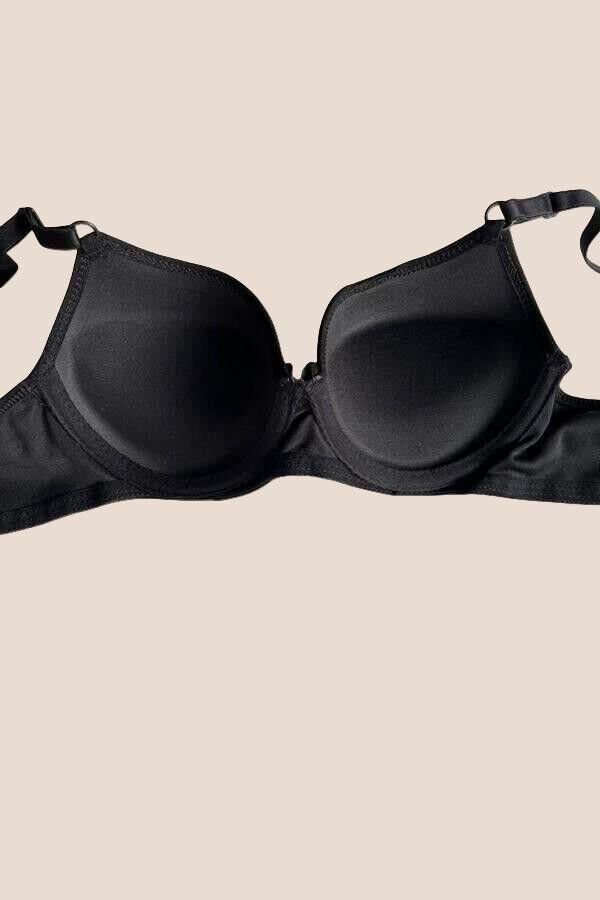 Siyah-Ten 2'li Mikro Kumaş Push Up Dolgulu Balenli Günlük Destekli Sütyen