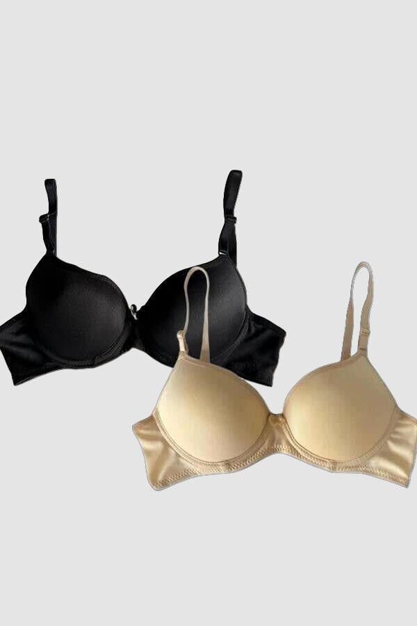 Ten-Siyah 2'li Mikro Kumaş İçi Boş Balenli Günlük Desteksiz Sütyen