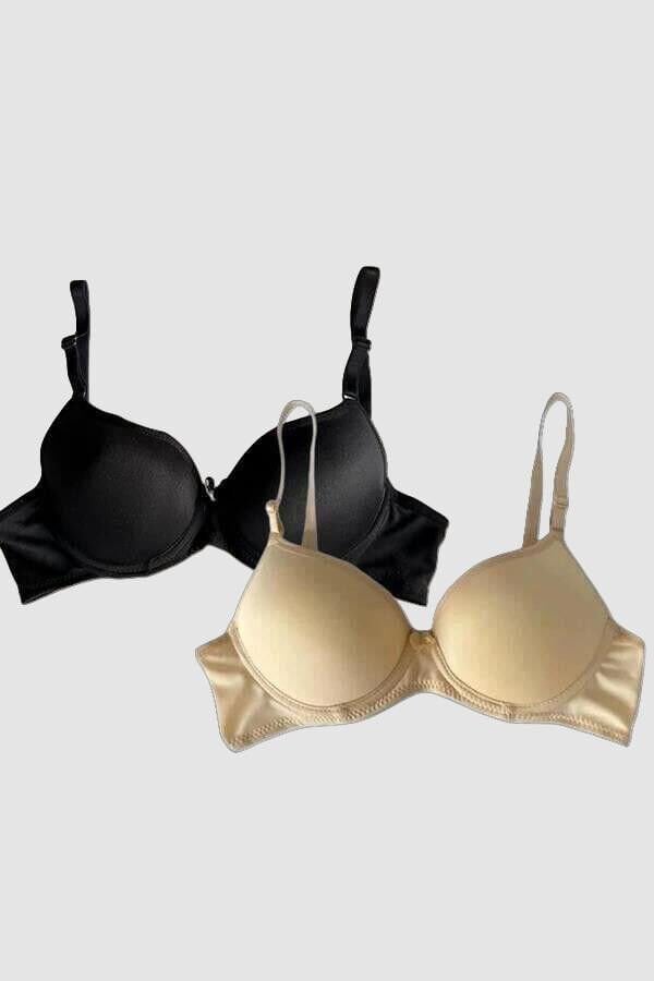 Arias Closet Ten-Siyah 2'li Mikro Kumaş İçi Boş Balenli Günlük Desteksiz Sütyen