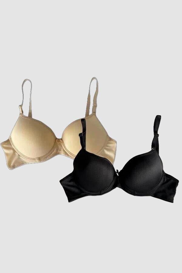 Ten-Siyah 2'li Mikro Kumaş İçi Boş Balenli Günlük Desteksiz Sütyen