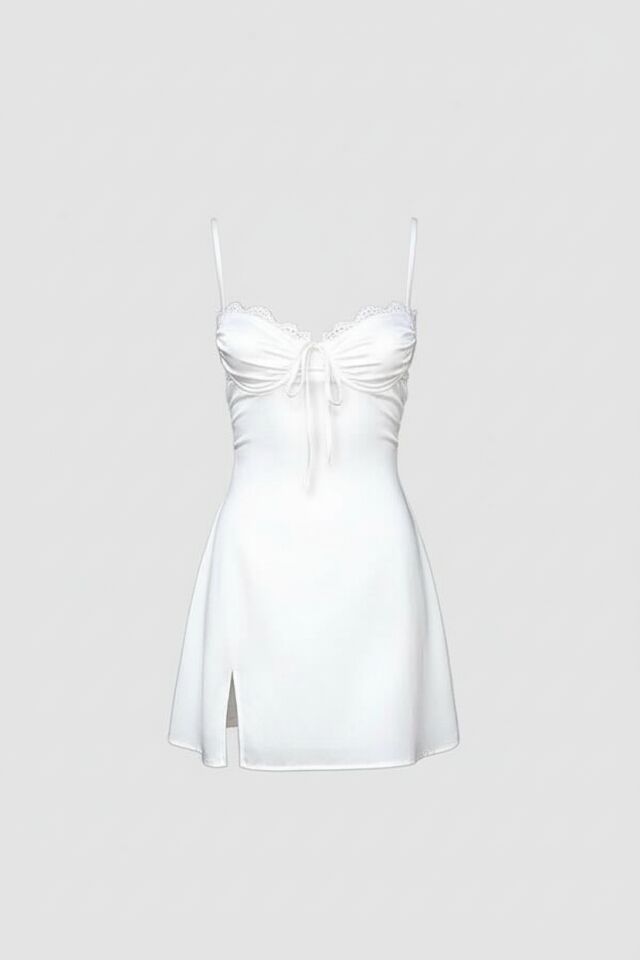 Arias Closet Beyaz Yırtmaç Detaylı Fantezi Mini Club Elbisesi