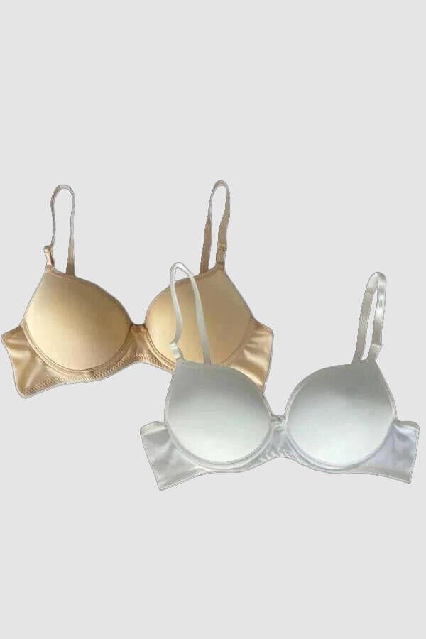 Arias Closet Ten-Beyaz 2'li Mikro Kumaş İçi Boş Balenli Günlük Desteksiz Sütyen