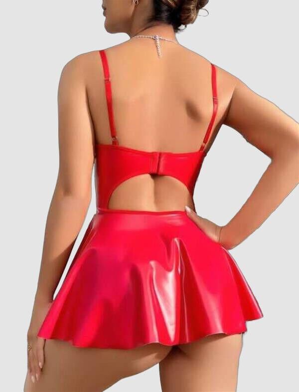 Arias Closet Kırmızı Parlak Lame Fantezi Deri Elbise