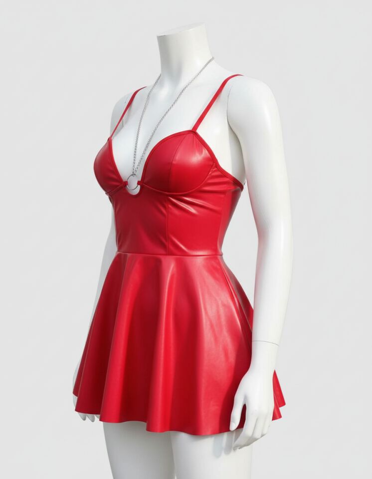 Arias Closet Kırmızı Parlak Lame Fantezi Deri Elbise