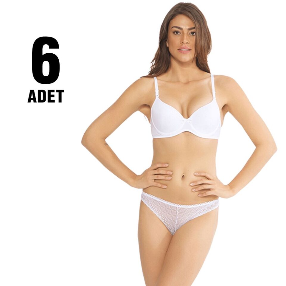 Cansoy 162-Beyaz Balenli Desteksiz Bayan Sütyen Takım 6'lı