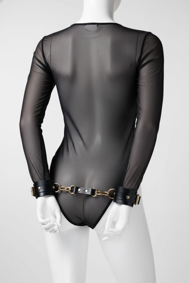 Arias Closet Siyah Deri Harness Kelepçe