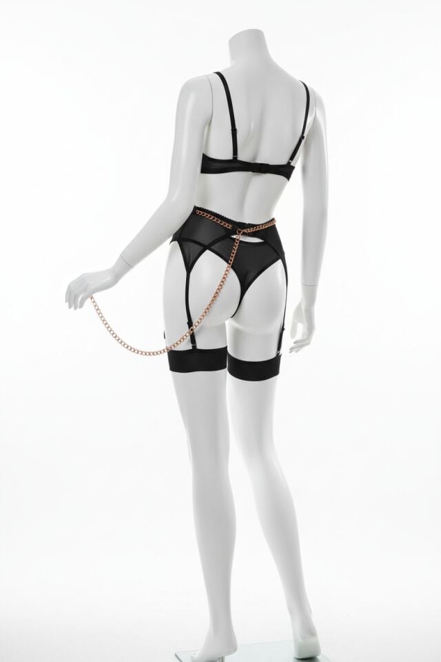 Arias Closet Siyah Tasma ve Kelepce Set Şık Takım