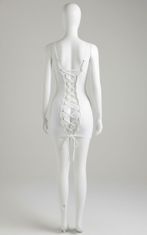 Arias Closet Beyaz Arkası İp Detaylı Fantezi Mini Gecelik