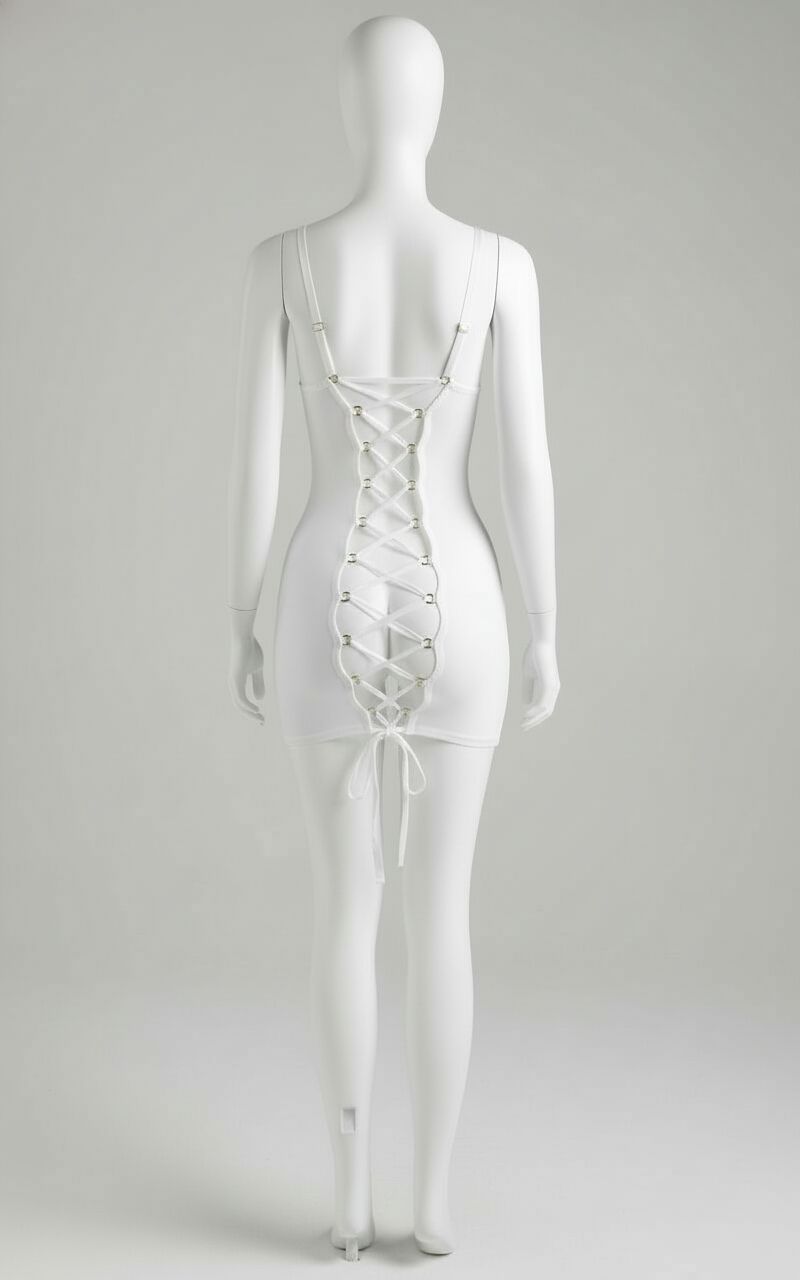 Arias Closet Beyaz Arkası İp Detaylı Fantezi Mini Gecelik