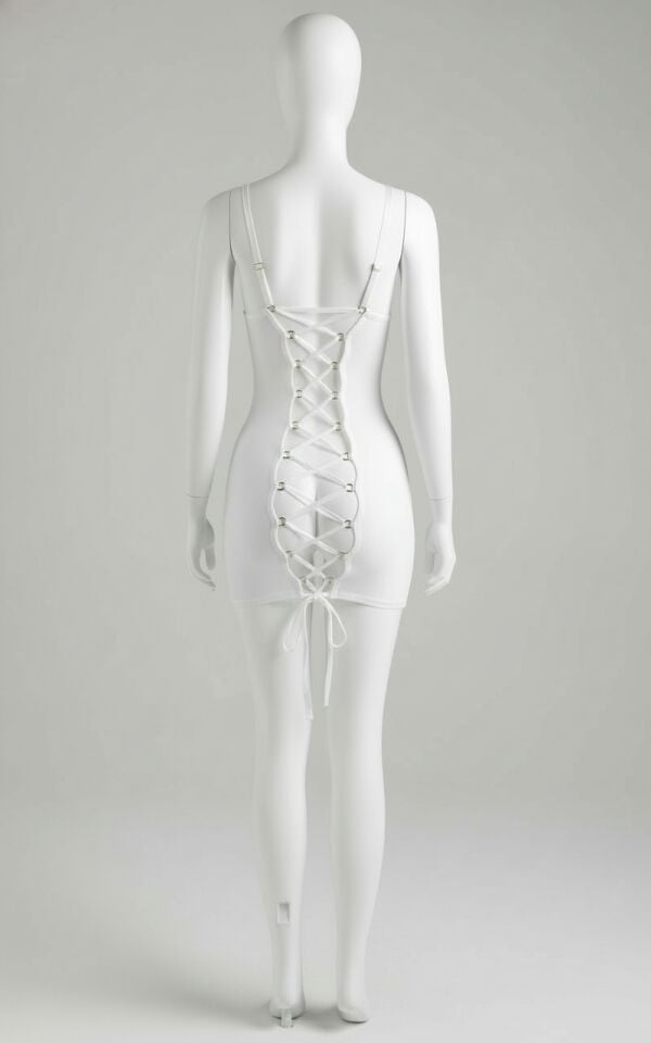 Arias Closet Beyaz Arkası İp Detaylı Fantezi Mini Gecelik