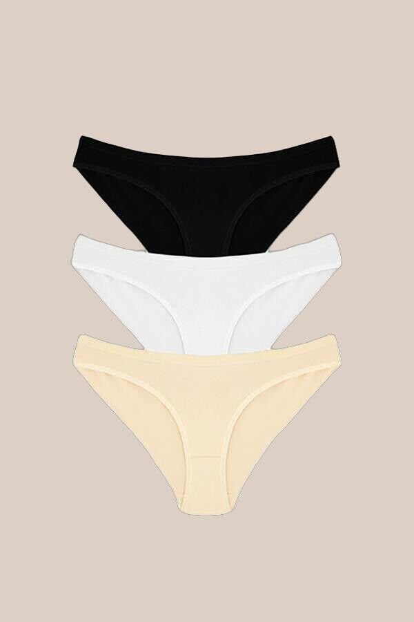 Pamuklu Siyah Beyaz Ten Rengi 3'lü Külot