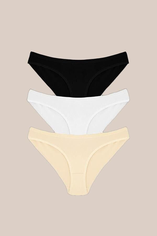 Arias Closet Pamuklu Siyah Beyaz Ten Rengi 3'lü Külot