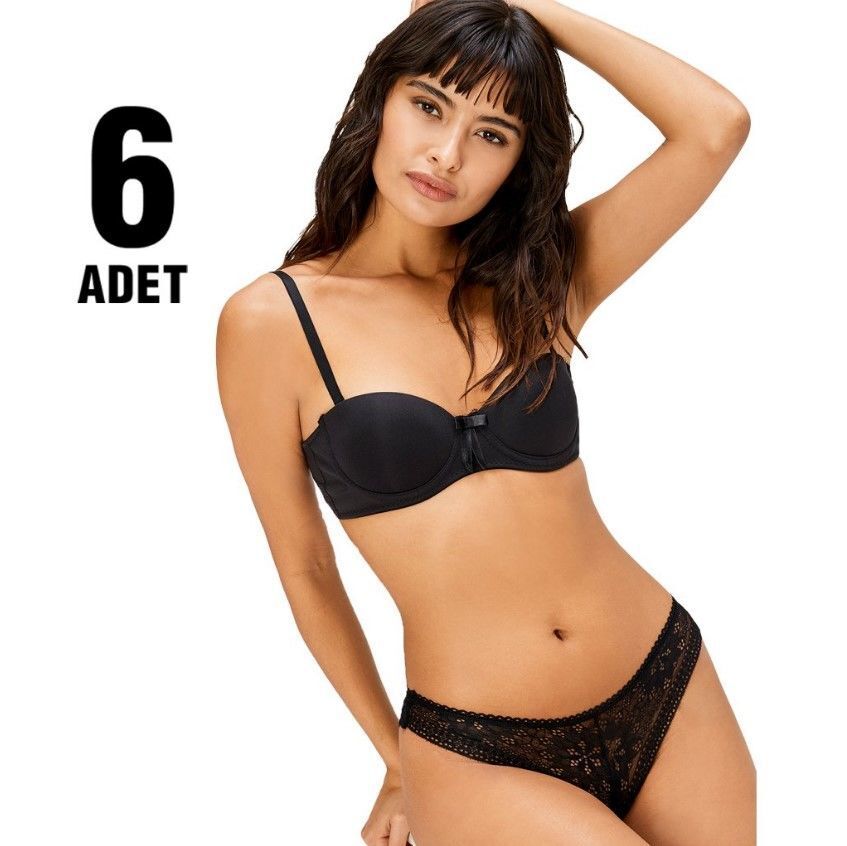 Cansoy 628 Siyah Fiona Straplez Balenli Destekli Bayan Sütyen Takım 6'lı