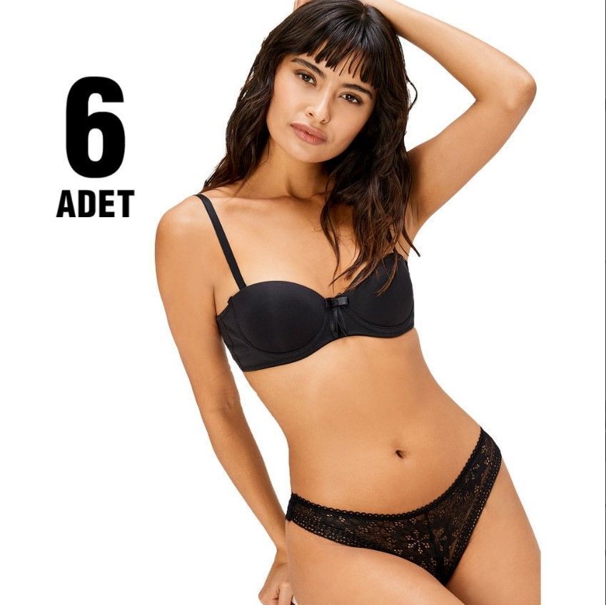 Cansoy 628 Siyah Fiona Straplez Balenli Destekli Bayan Sütyen Takım 6'lı